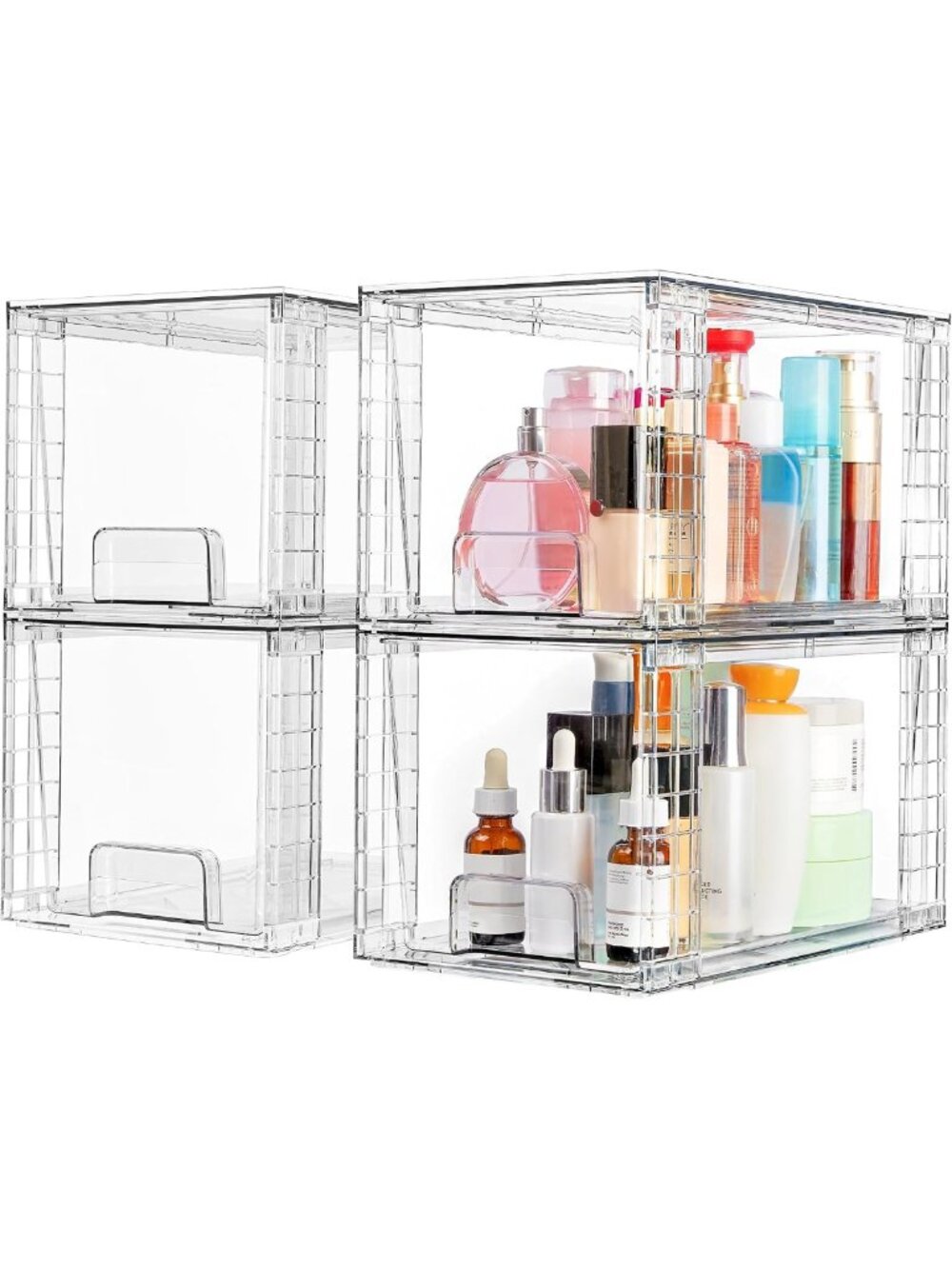 4 Pack Large Stackable Clear Storage Drawers for Organizing Home & Office